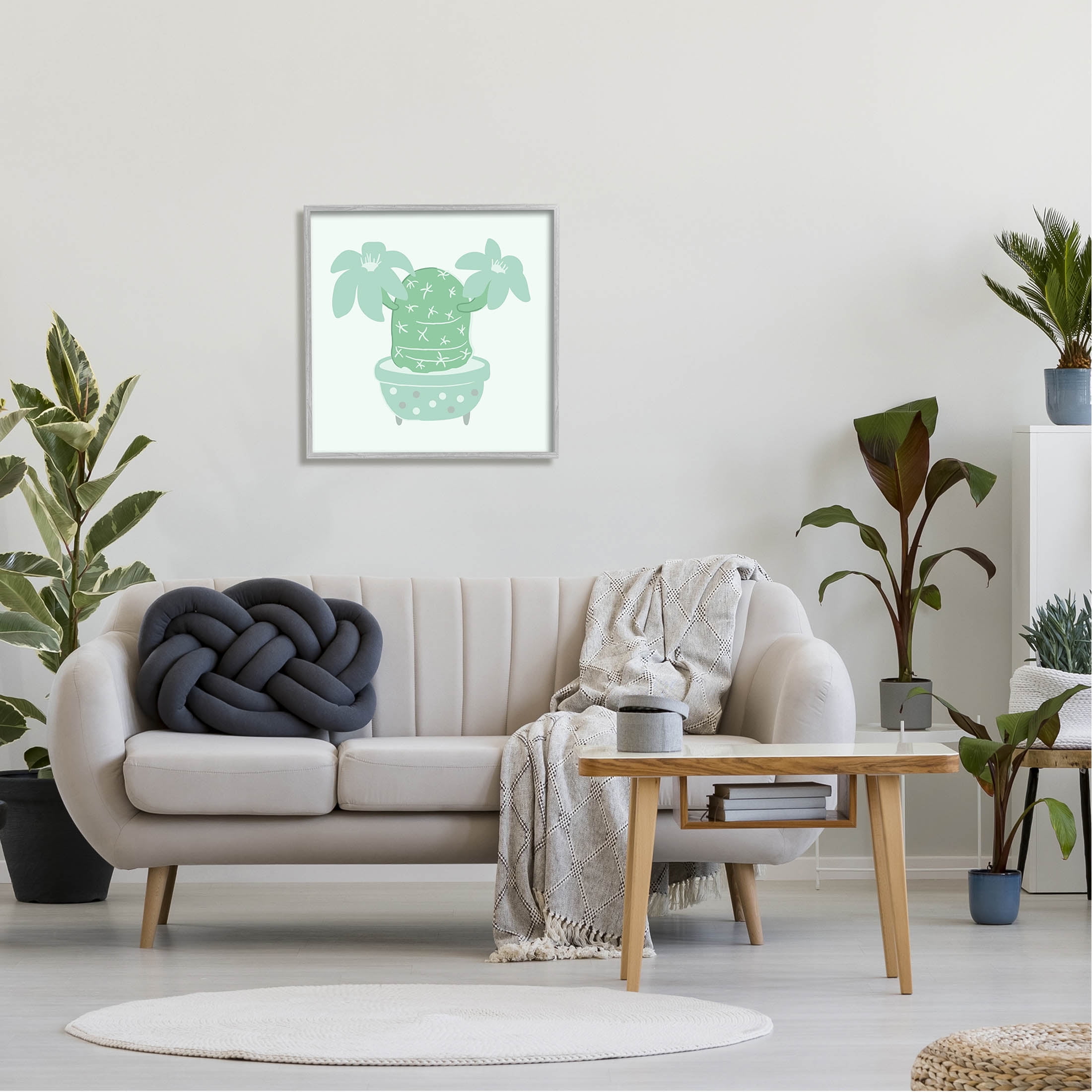 Green Cactus Flower Blooming Plant Botanical & Floral Graphic Art Gray Framed Art Print Wall Art