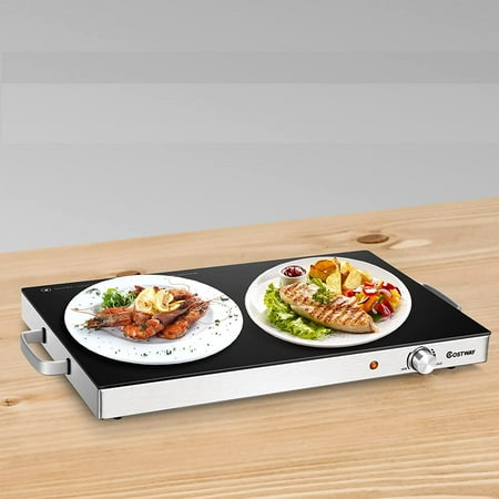 

Hysache Electric Warming Tray 22 x15 Food Warmer w/Cool-Touch Handles Stainless Steel Frame Temperature Control Knob & Power Indicator Hot Plate for Family Use Silver+ Black