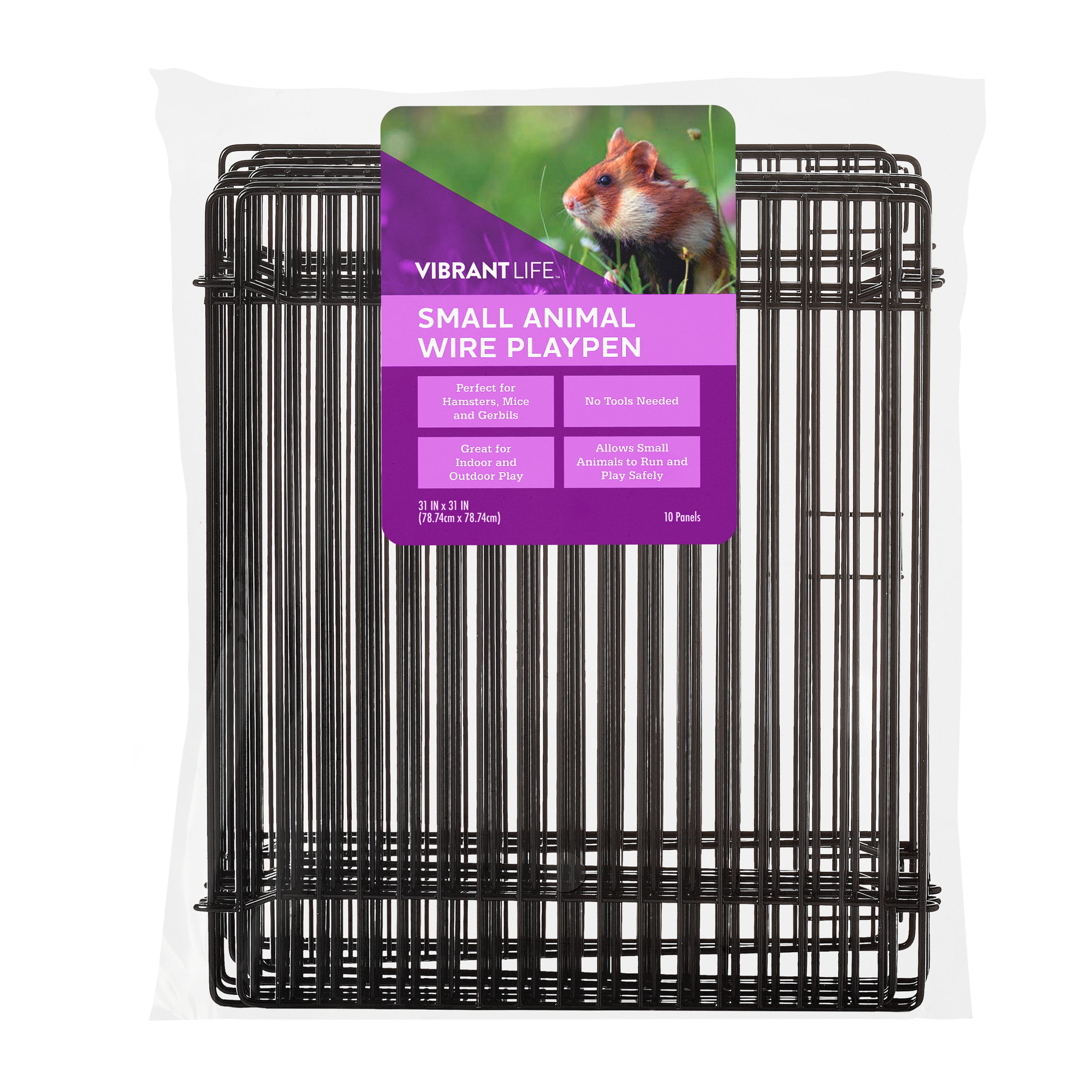 Vibrant Life Small Animal Metal Wire Foldable Playpen, Black, 10" x 9", 10 Panels