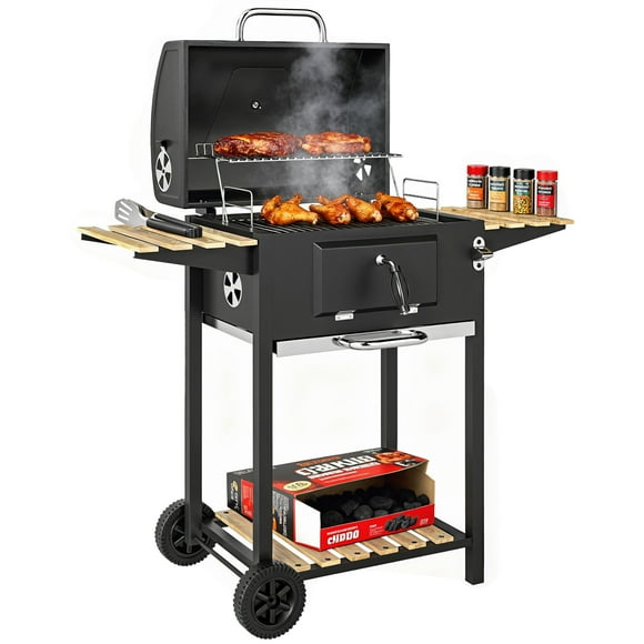 Outsunny Barbecue au Charbon de 20 Pouces avec Poêle à Charbon Réglable Barbecue