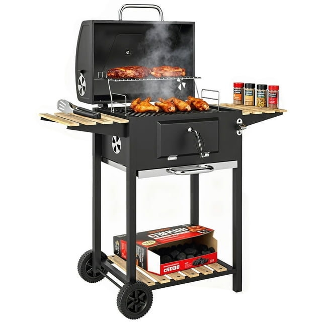 Outsunny Barbecue au Charbon de 20 Pouces avec Poêle à Charbon Réglable Barbecue
