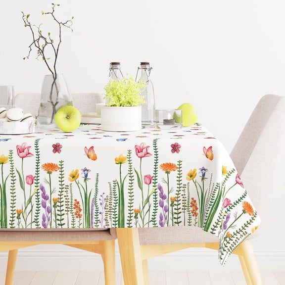 Spring Tablecloth Floral Table Cover Watercolor Flower Butterfly Washable Table Cloth 60 x 102 Inch Rectangle Picnic Hiking Camper Table Cloth for Party Supplies Home Kitchen Table Decor