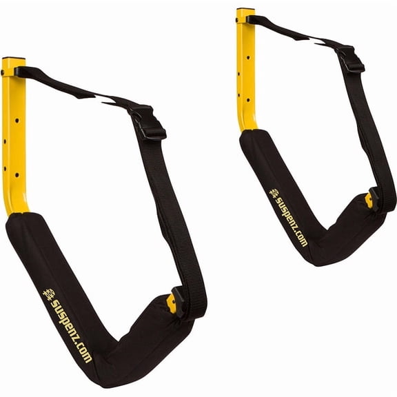 Suspenz Kayak Canoe SUP Storage Rack, EZ Rack Padded Wall Hangers Hooks, Safety Straps, Yellow, 125 lb Capacity
