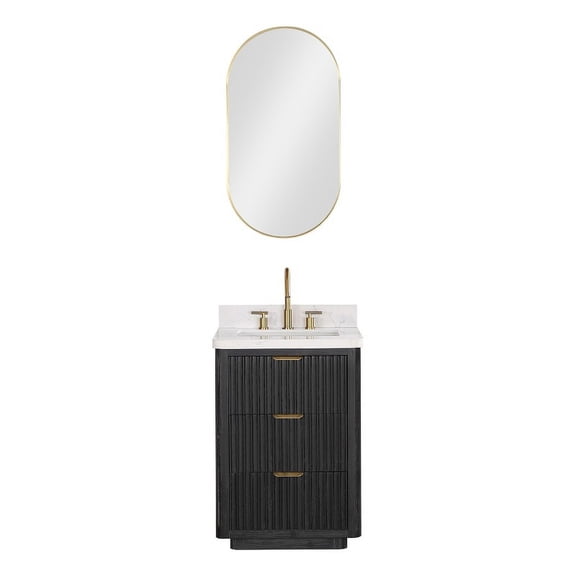 Cadiz 24" Single Fir Wood Black Vanity with Lightning White Composite & Mirror