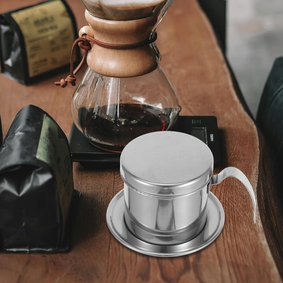 VERDANVERSE Plated Silver Vietnamese Coffee Drip Filter Stainless Steel Coffee Maker Pot with Handle