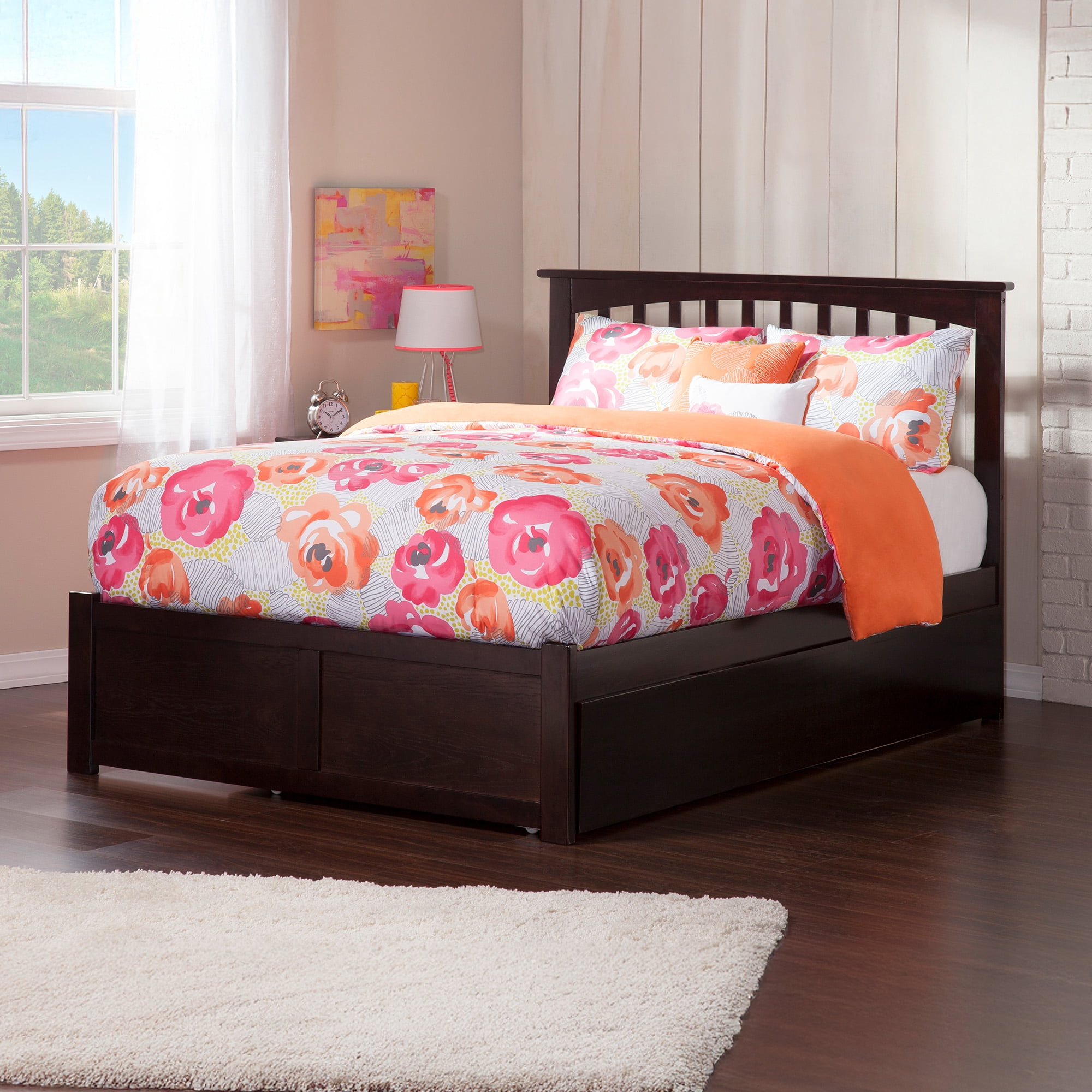 AFI Mission King Wood Platform Bed with Footboard and Twin XL Trundle, Espresso