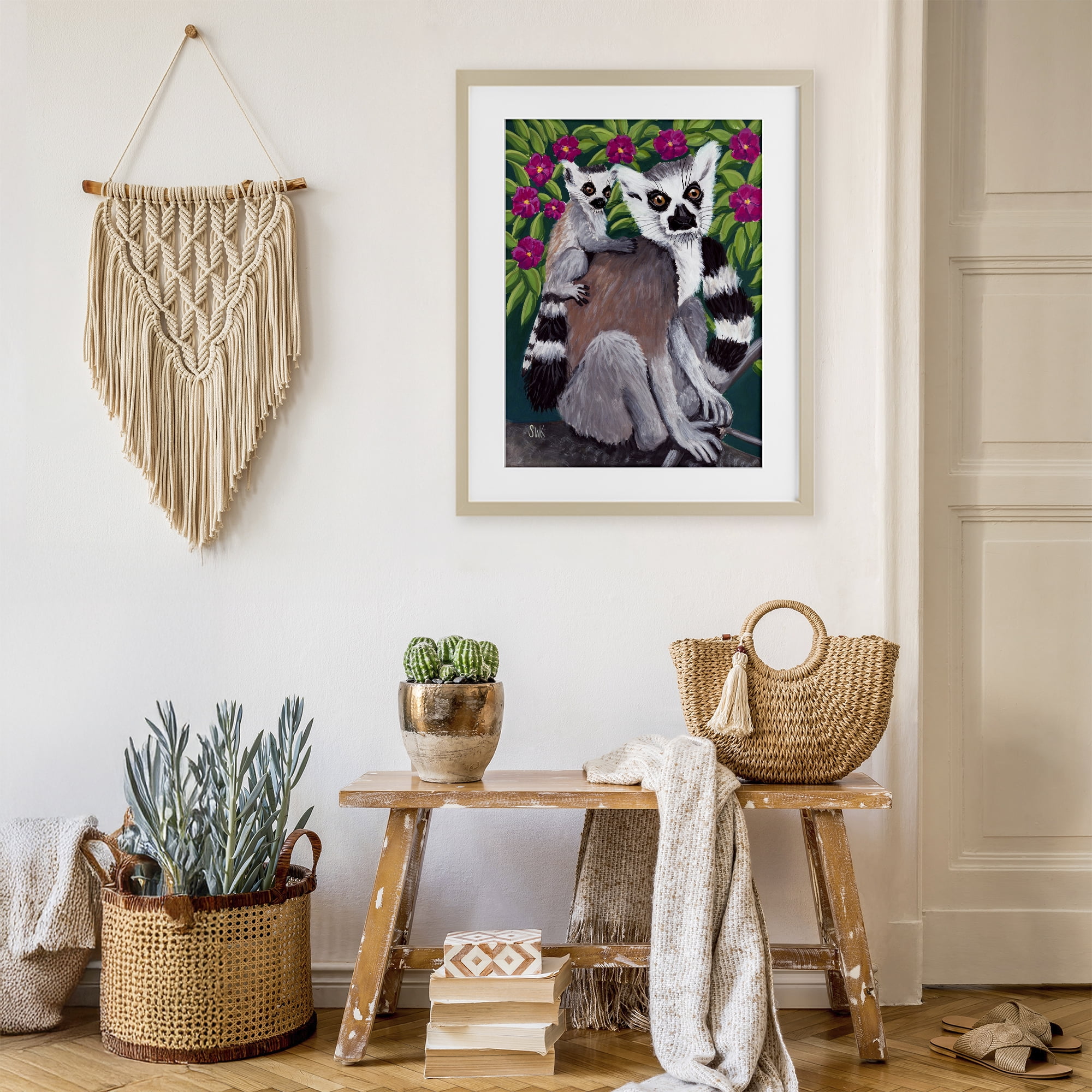 Stupell Industries Ring Tailed Lemur Mama & Baby Birch Framed Print Under Glass, design by Sarah Waldron Kimball