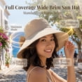 thumbnail image 2 of Women Foldable Bowknot Wide Brim Sun Hat, 360° UV Protection Breathable Cap, Lightweight Travel Beach Summer Headwear (Khaki), 2 of 7
