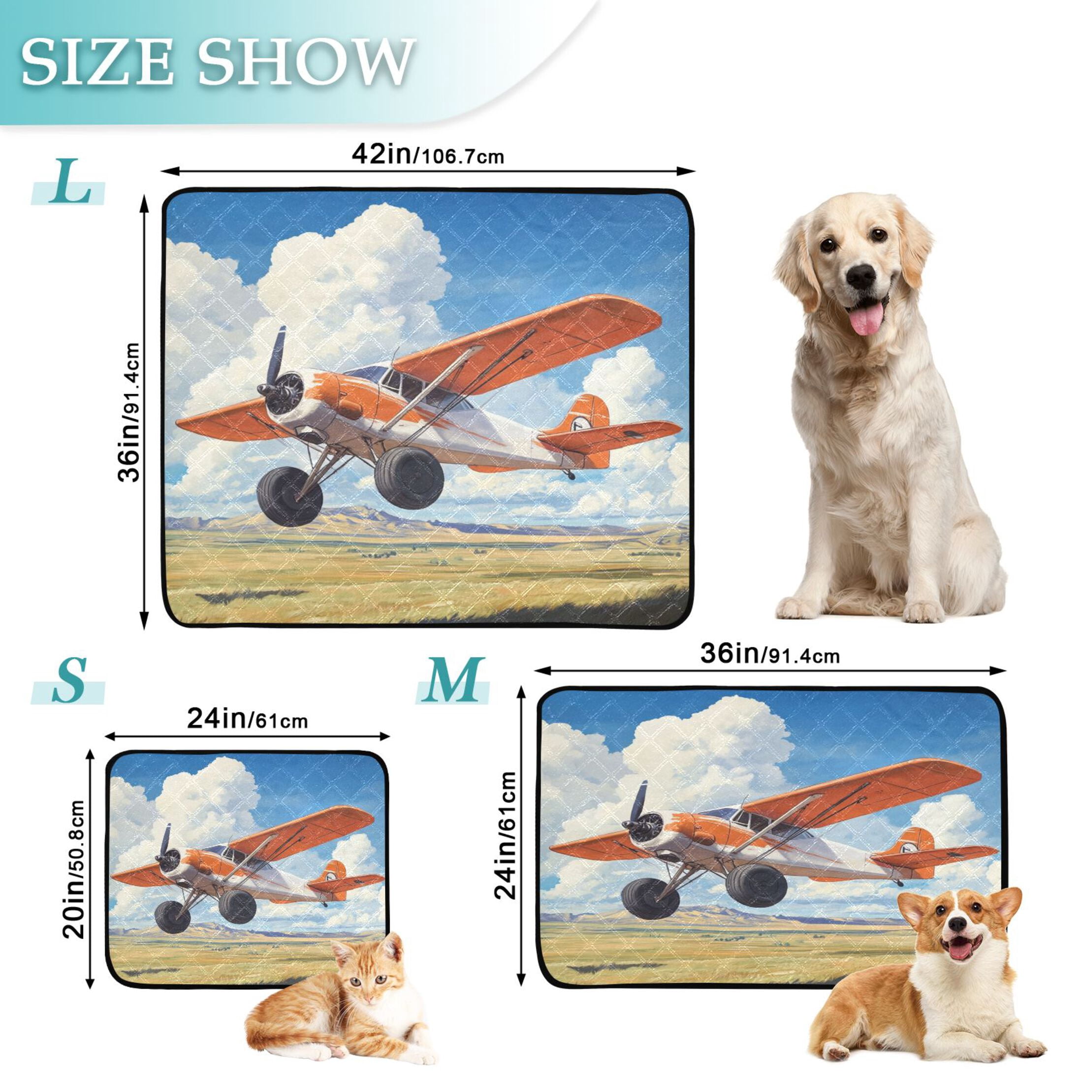 Qxltty Orange Airplane Cat litter Pads Pet Set of 3 Diaper Mats Center Anti-leakage Layer Absorbent Soft and Comfortable