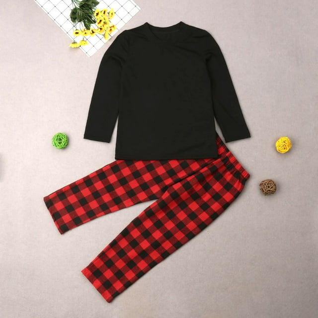 ITFABS Ensemble Pyjama Assorti Famille Imprimé Solide/plaid