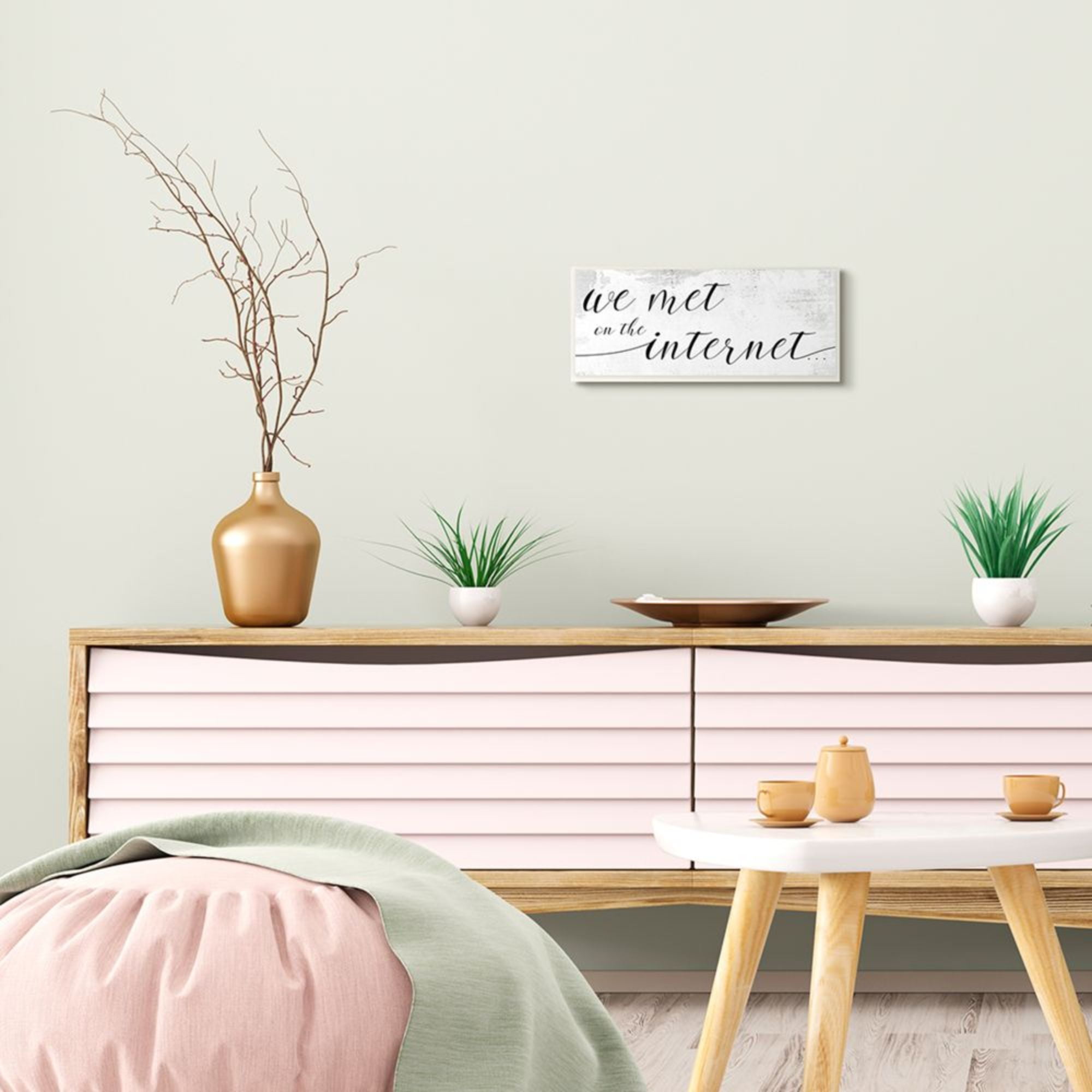 Stupell Industries Met on Internet Quote Distressed Minimal Design Design by Daphne Polselli