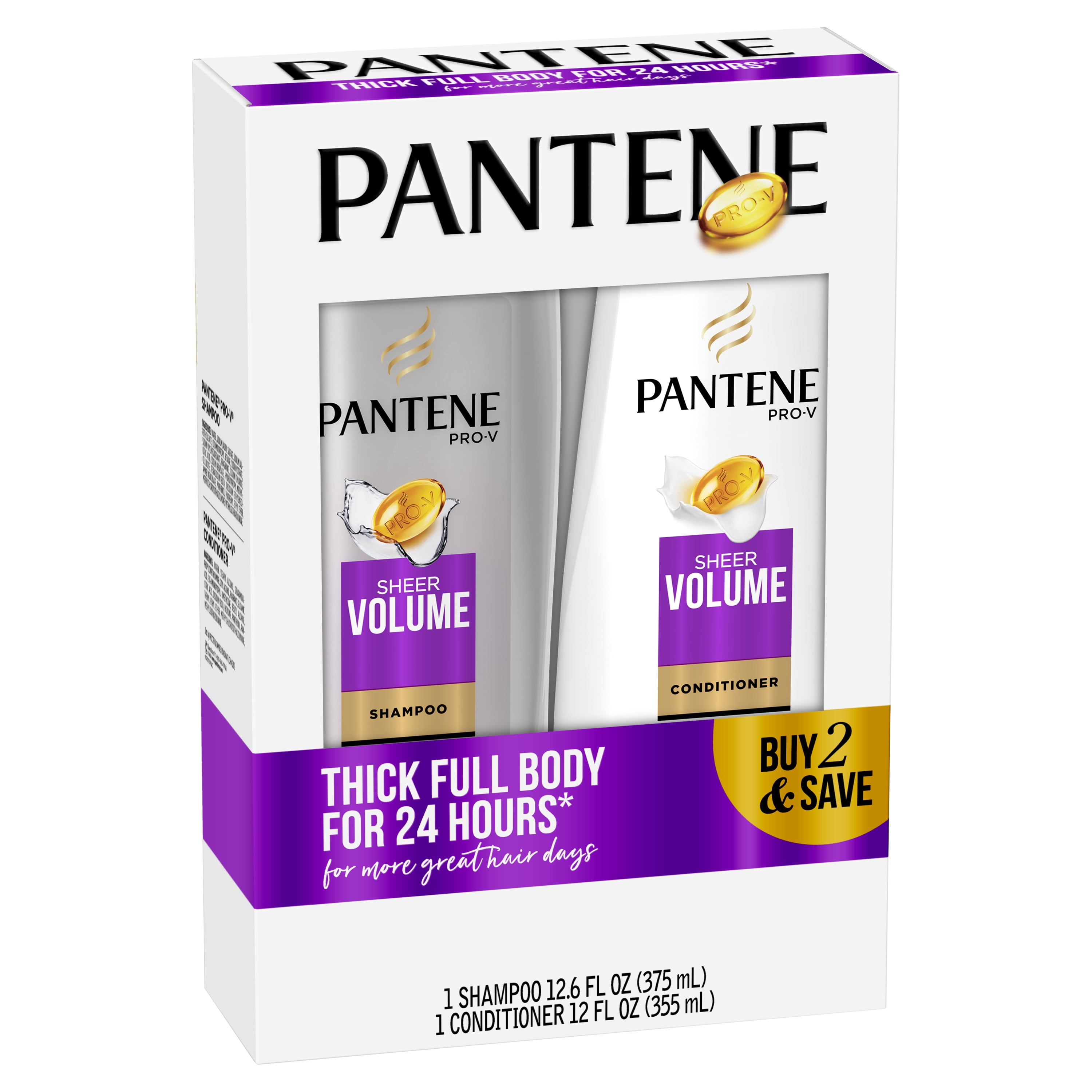 Pantene Shampoo and Conditioner Set, Sheer Volume, 12-12.6 oz