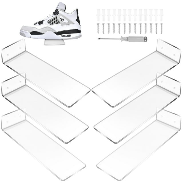 Paquete 6 Estantes Flotantes de AcríLico para Zapatillas Soporte de ExhibicióN de Zapatos Transparente DecoracióN de HabitacióN para Exhibir Zapatos y Zapatillas Coleccionables