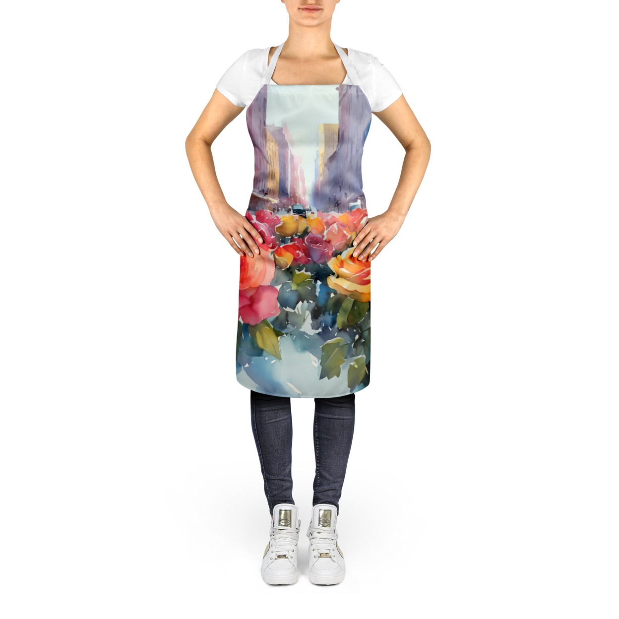 New York Roses in Watercolor Apron 27 in x 30 in