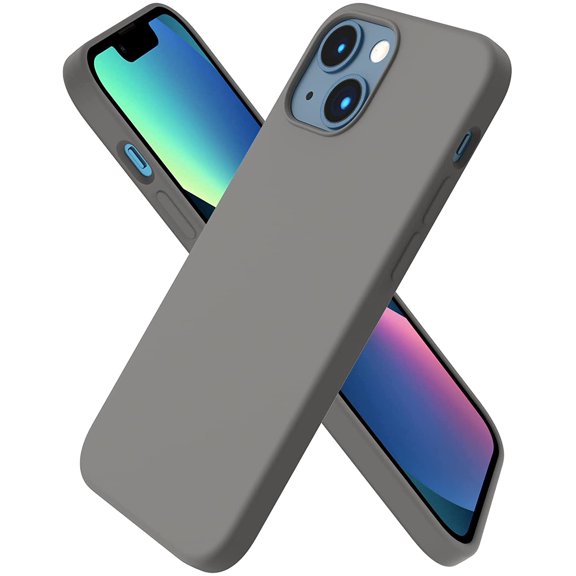Compatible with iPhone 13 Mini Case, Slim Liquid Silicone 3 Layers Full Covered Soft Gel Rubber with Microfiber Case Cover 5.4 inch-Cold Gray