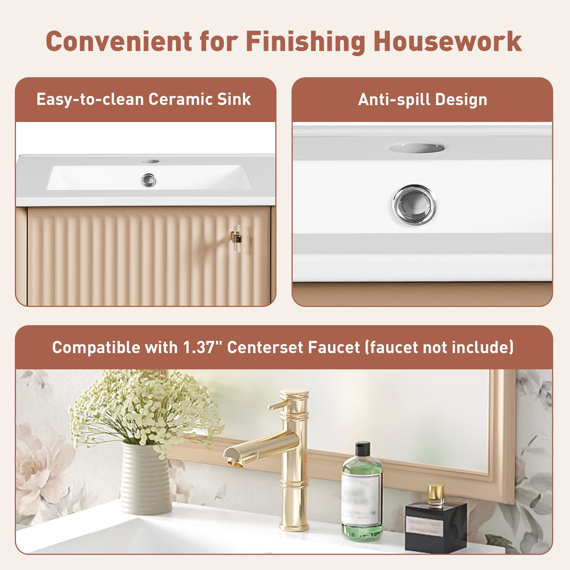 Harper & Bright Designs 20" Small Bathroom Vanity with Sink, Freestanding Storage Cabinet with Soft Close Doors, Single Sink Bathroom Vanity, Cream White