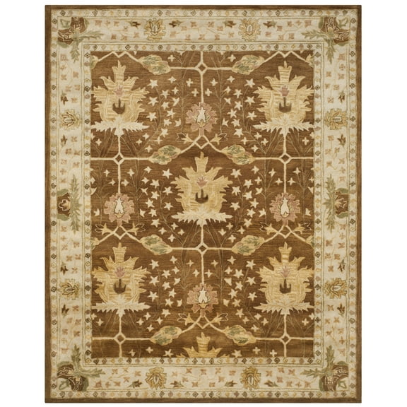 SAFAVIEH Antiquity Derbhile Traditional Bordered Wool Area Rug, Brown/Beige, 7'6" x 9'6"
