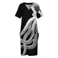 thumbnail image 4 of Pulpo vintage con tentáculos de pulpo, criaturas marinas, océano, mar, playa, vestido blanco y negro con bolsillos sueltos, vestidos de lujo, 4 of 7