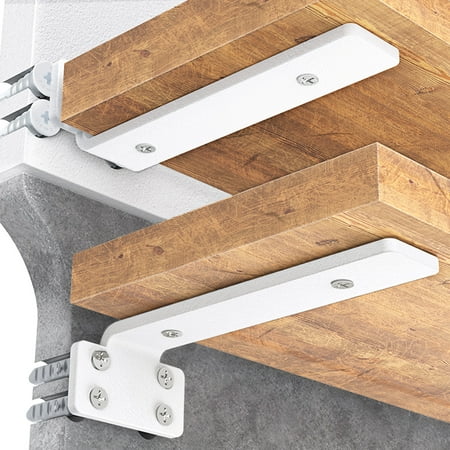 6 Pack Heavy Duty Shelf Bracket, 6 inch Floating Shelf Brackets(1/5"-Thick) White Metal Wall Shelf Support Brackets, Holds 160+lb