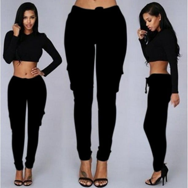 Puntoco Moda Mujer Tallas grandes Cordón Casual Sólido Elástico Cintura Bolsillo Pantalones sueltos Puntoco Puntoco-1753