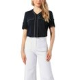thumbnail image 1 of Unique Bargains Hauts Contrastés pour Femmes Blouse Texturée à Manches Courtes Col en V Beige Jaune m, 1 of 5