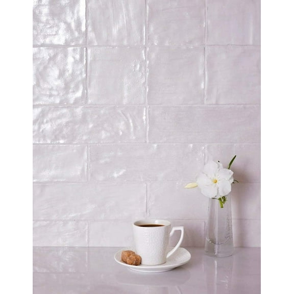 Ceramic Subway Backsplash Wall Tile. 38 Polished White 8" x 2.5" Mallorca Decorative Tiles, 5.32 SqFt/Box. Strong, Easy Install for Kitchens, Bathrooms, Vanity, Fireplace, RV Decor/Remodel