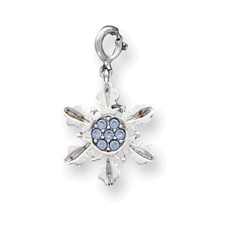 Platinum Plated Charm - Sterling Silver Blue Crystal Snowflake Charm