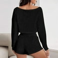 thumbnail image 5 of cfhntfmh 2 Piece Lounge Outfit for Women Comfy Knit off Shoulder Long Sleeve Crop Tops Soft Shorts Matching Homewear Sets, 5 of 5