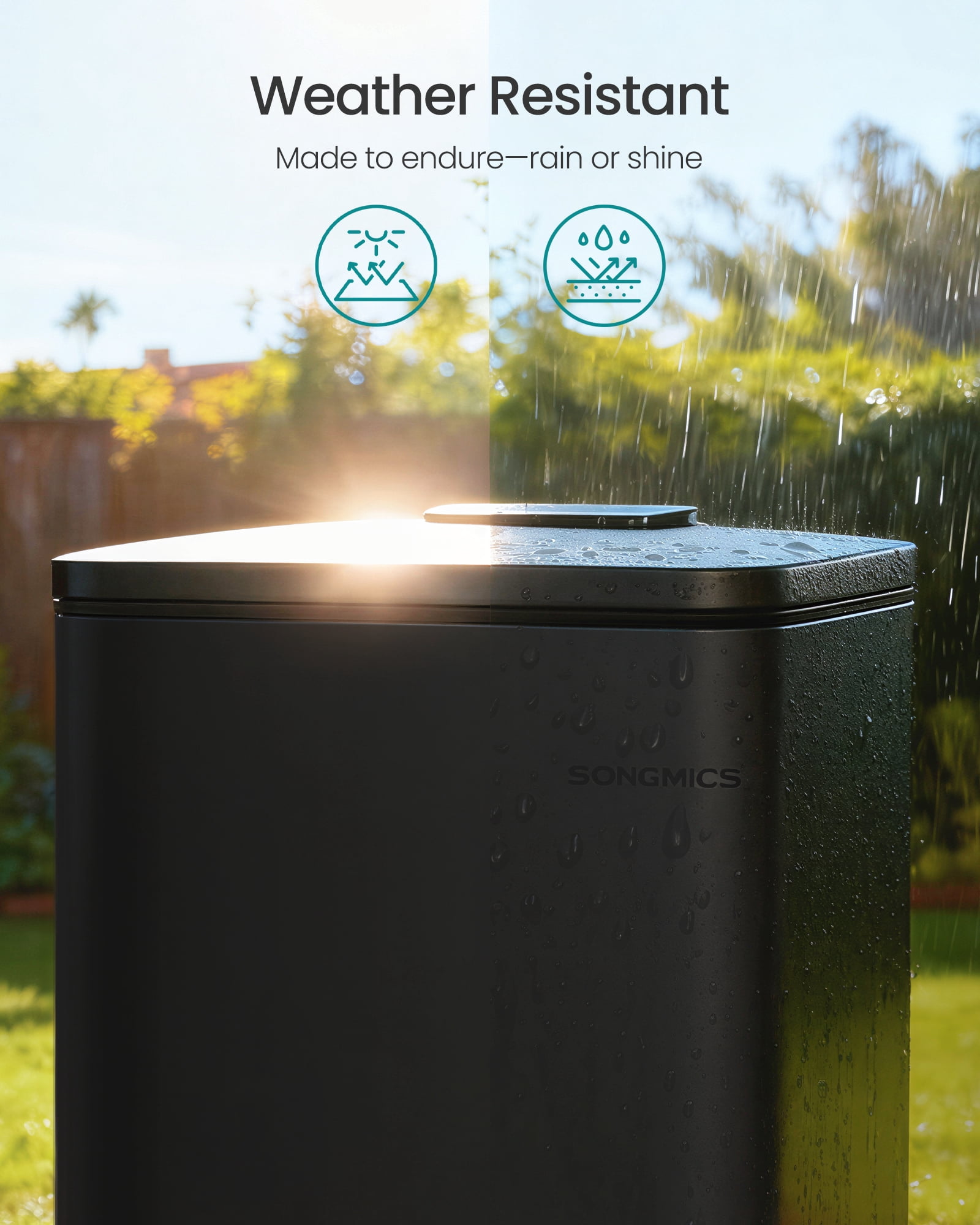 SONGMICS Dog Poop Trash Can, 1.6-Gallon (6 L) Outdoor Garbage Can with Lid, Soft Close, Stainless Steel with Inner Bucket, Ink Black