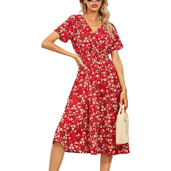 Luiryar Women Juniors Floral Chiffon Dresses for Women Flowy Homecoming Cocktail Dress Casual Beach Sun Dress