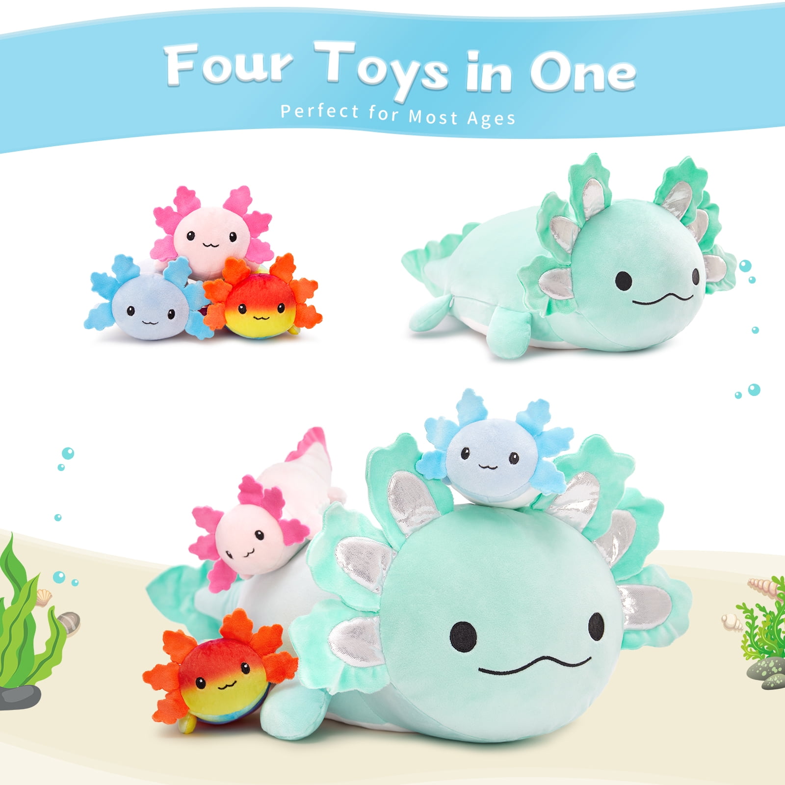 MaoGoLan 23.5" Giant Axolotl Stuffed Animals with 3 Babies Inside Large Axolotl Plush Toy