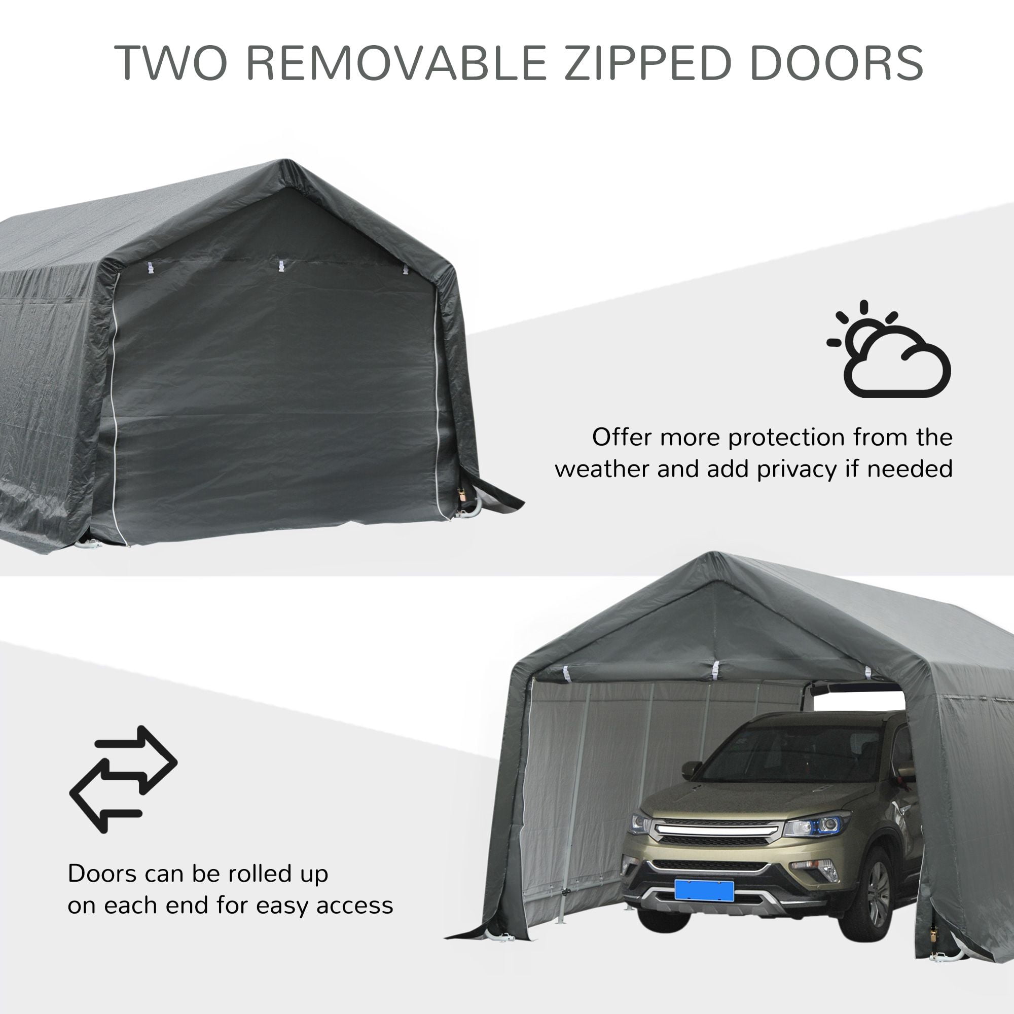 Outsunny 12' x 20' Portable Carport Garage, Heavy Duty Galvanized Steel Frame with UV-Resistant PE Cover, Gray Outdoor Storage Tent for Car, Garden Tools & Motorcycle, 236"x142"x108"
