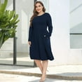 thumbnail image 4 of POSESHE Women's Plus Size Winter Casual Dress,Long Sleeves,Loose Flowy Dress With Pockets,Navy Blue,3XL, 4 of 5