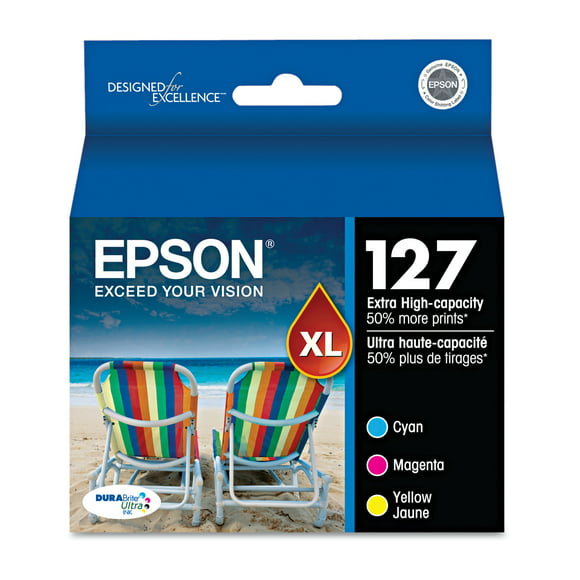 EPSON 127 DURABrite Ultra Ink Color Combo Pack For NX-530, NX-625,  WF-3520, WF-3530, WF-3540, WF-545, WF-60, WF-630, WF-633, WF-635, WF-645, WF-7010, WF-7510, WF-7520, WF-840, WF-845