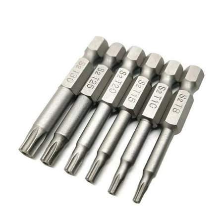 

QXKE 6Pcs 50mm Magnetic Torx Screwdriver Bits 1/4 Hex Shank T8 T10 T15 T20 T25 T30