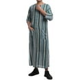thumbnail image 6 of IBTOM CASTLE Men's Muslim Thobe Long Sleeve Striped Robe Gown Arab Islamic Kaftan Abaya Dress Middle East Dubai Ramadan Clothing XL Green, 6 of 8