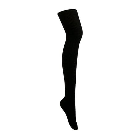 Puloru Female Knitted Stocking, Solid Color Thigh High Socks Long Tube Socks