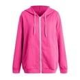 thumbnail image 4 of Xudanell Zip up Hoodie Women Solid Color Simple Oversized Sweatshirt Woven Texture Hoodie Sweater Hot Pink L, 4 of 6