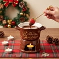 thumbnail image 4 of Ceramic Christmas Chocolate Fondue Mug Set with Forks and Tea Light Warmer for Cheese and Caramel Dipping, 4 of 6