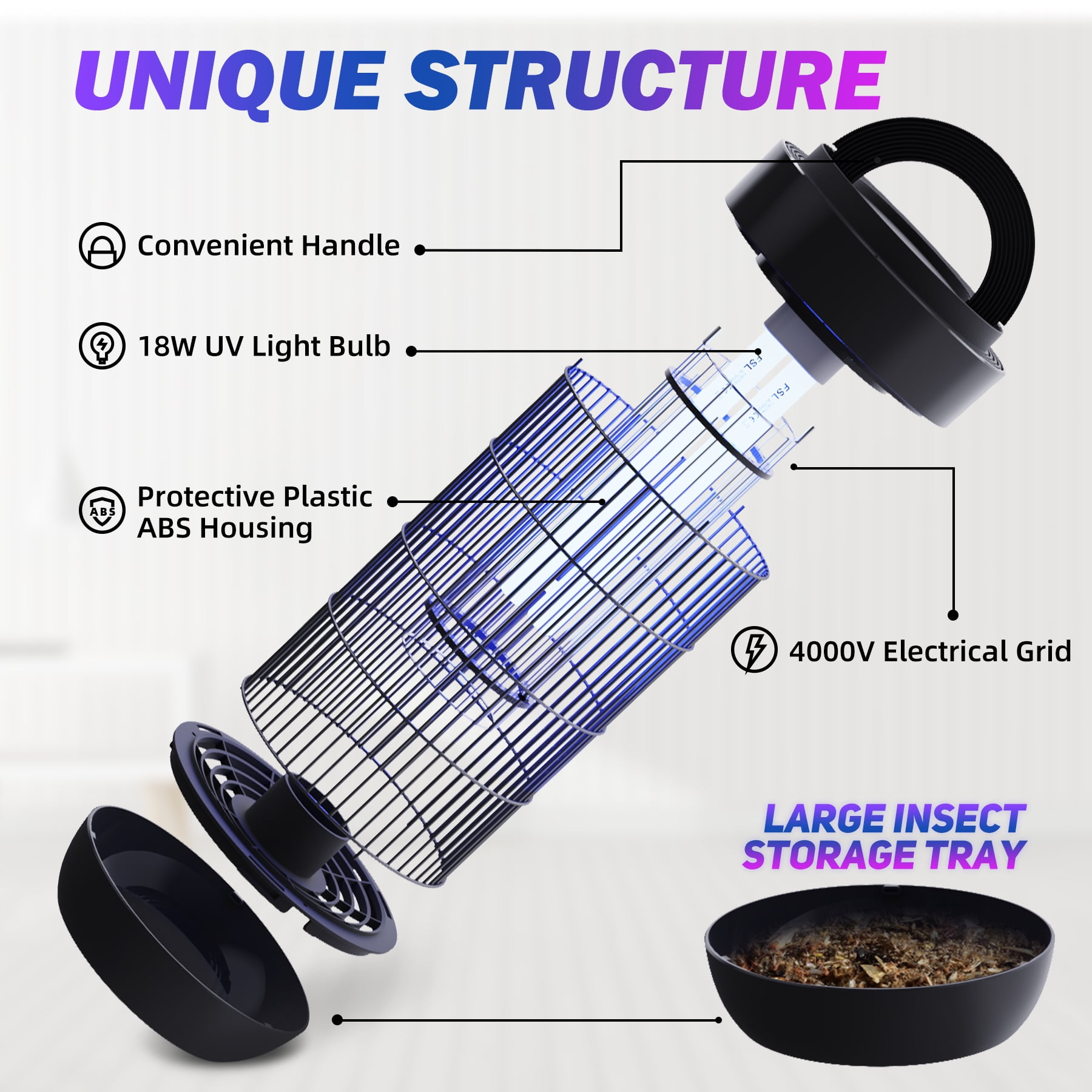 KLOUDIC Waterproof 4000V Detachable Electric Mosquito Killer Bug Zapper Electronic Insect Fly Trap for Outdoor and Indoor