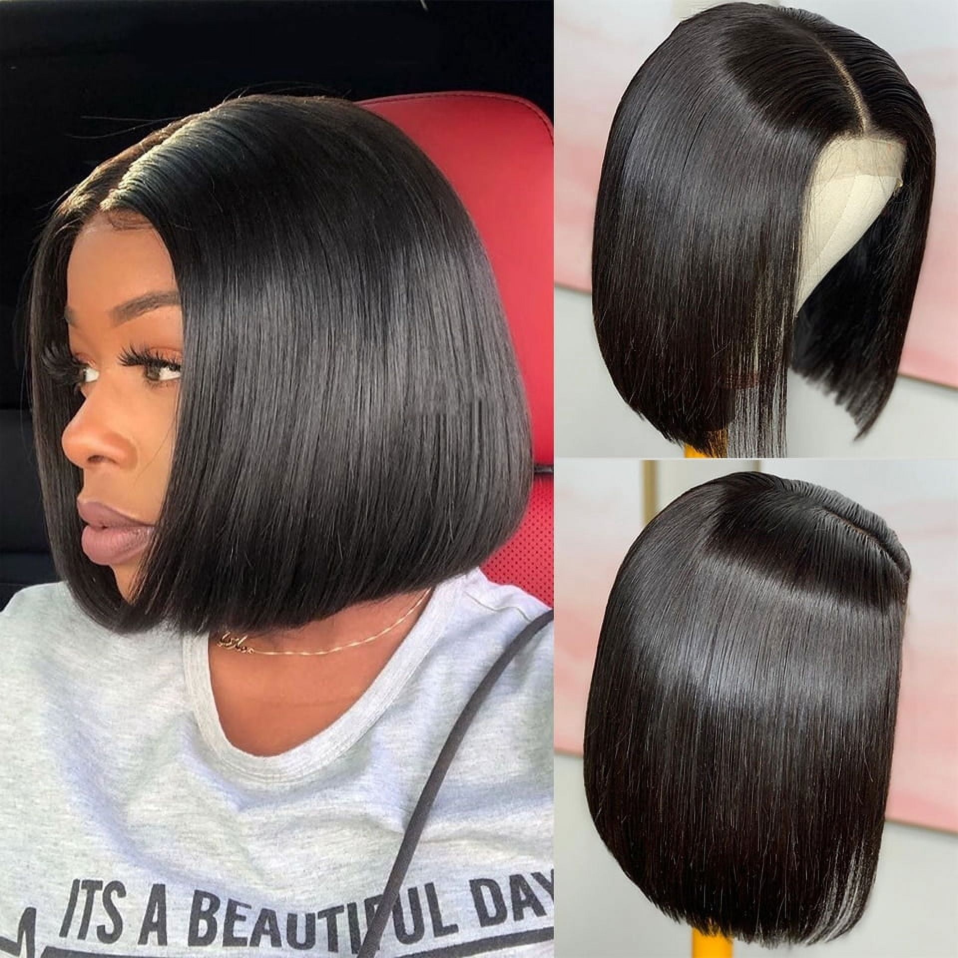 Straight Bob Wig Human Hair Wigs 4x4 Transparent Lace Frontal Wigs for Women Brazilian Remy Hair Wigs Pre Plucked Hairline 150% Density Natural color 10inch