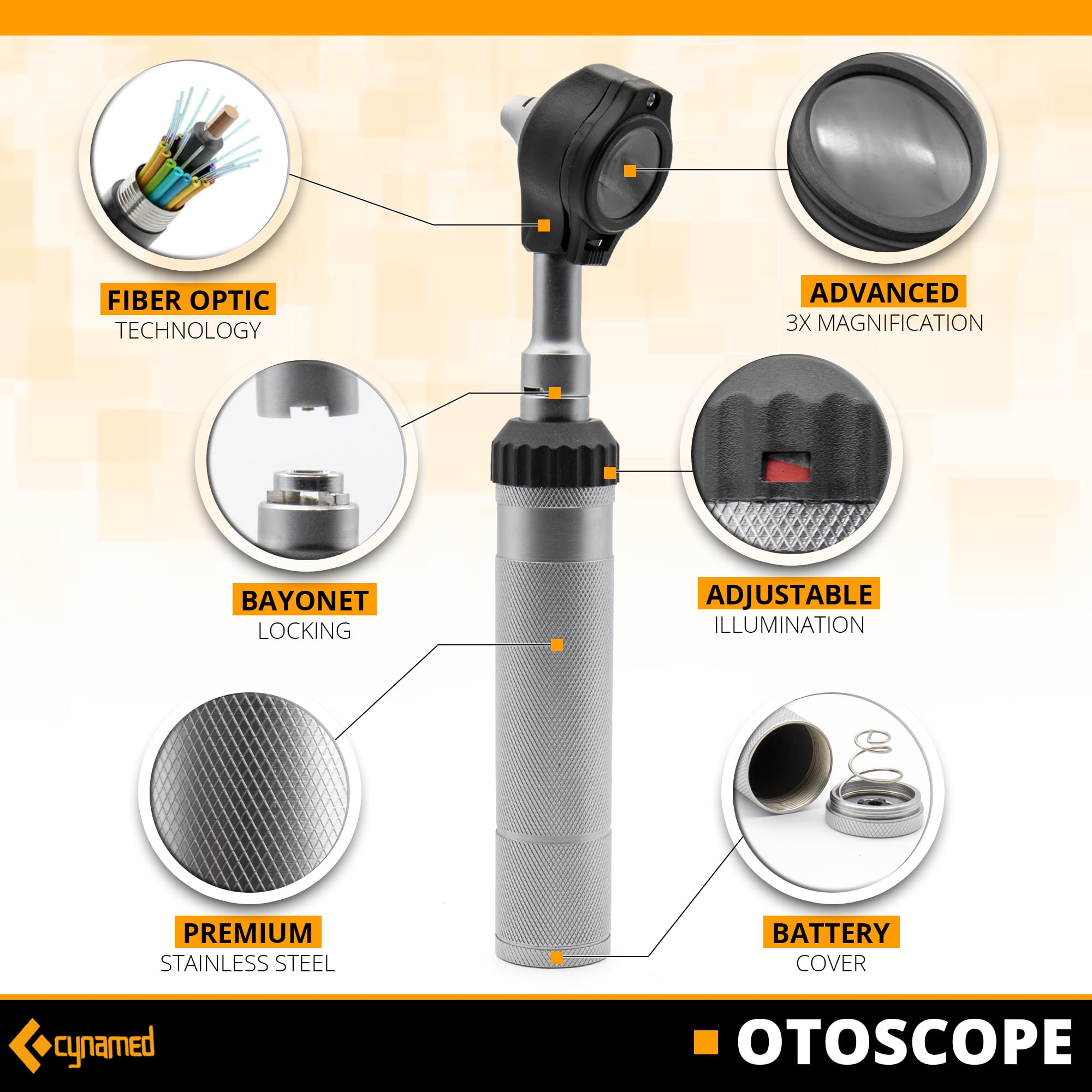 Cynamed Fiber-Optic LED Otoscope/Medical School kit - Single Attachment