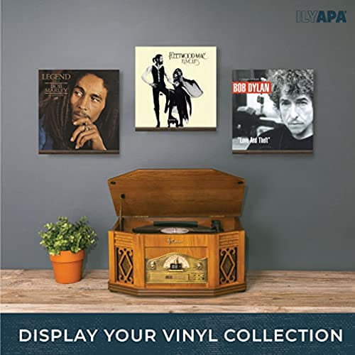 Ilyapa Wood Vinyl Records - 8 Pack Espresso Vinyl Wall Mount Record Shelf to Display Your LP - Record Album Holder for Display & Storage
