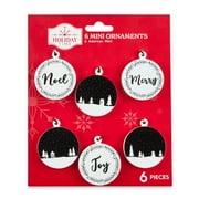 Holiday Time Christmas Tree Mini Ornaments, Black and White, 6 Count