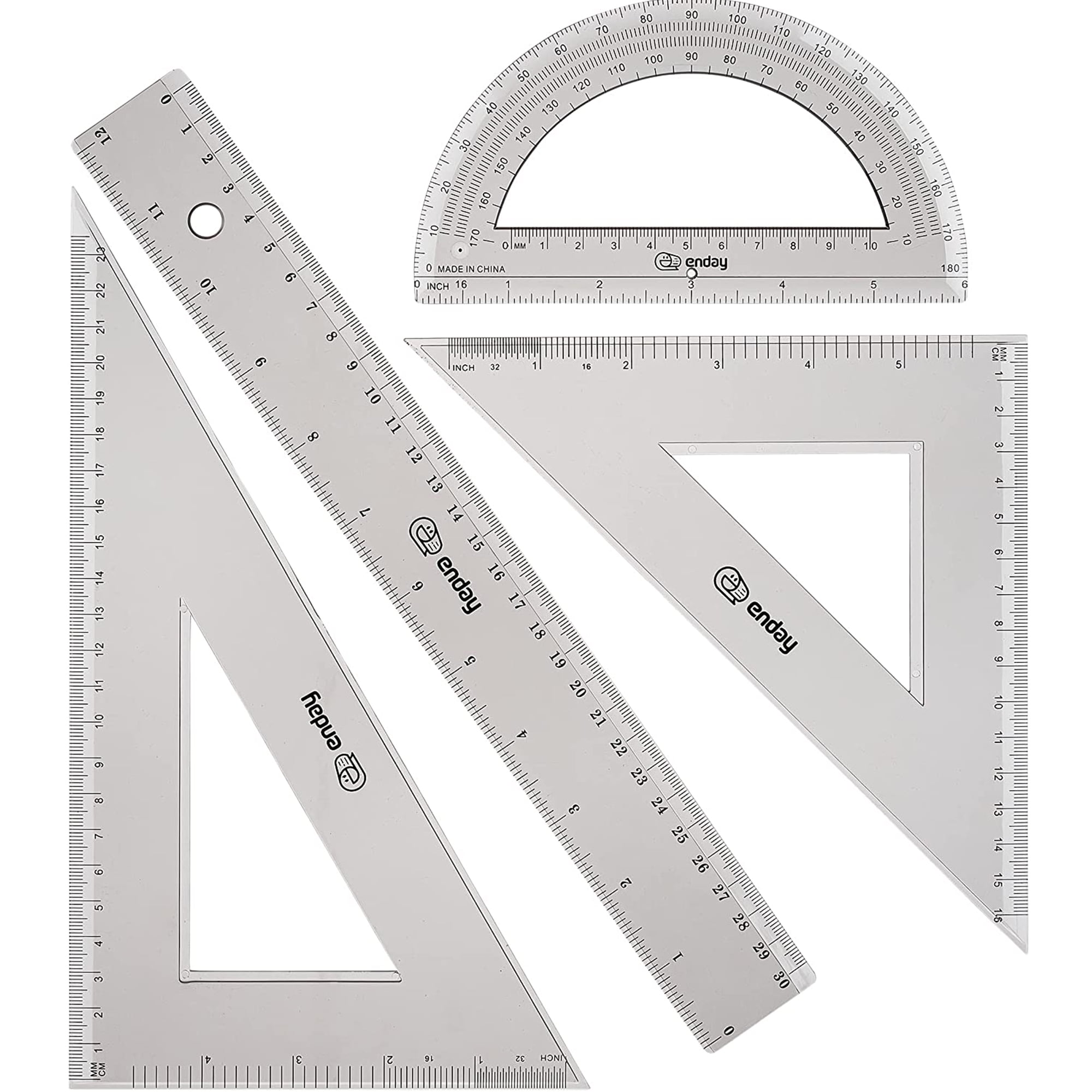 2PK 4 Pieces Math Geometry Tool Triangle Protractor Durable Lightweight Plastic 