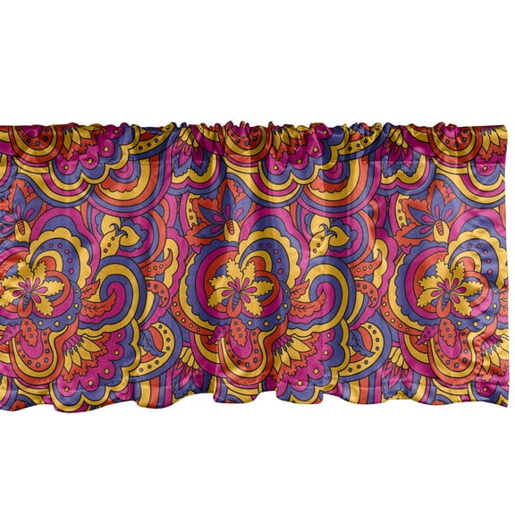 Ambesonne 60's Window Valance, Psychedelic Style Flowers Art, 54" X 18", Magenta Scarlet and Vermilion