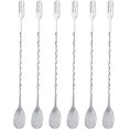 thumbnail image 1 of Cuchara de cóctel, barra agitadora, cuchara larga para mezclar con tenedor, cucharas agitadoras de cóctel con patrón en espiral de acero inoxidable de 10 pulgadas, 6 piezas (plata), 1 of 5