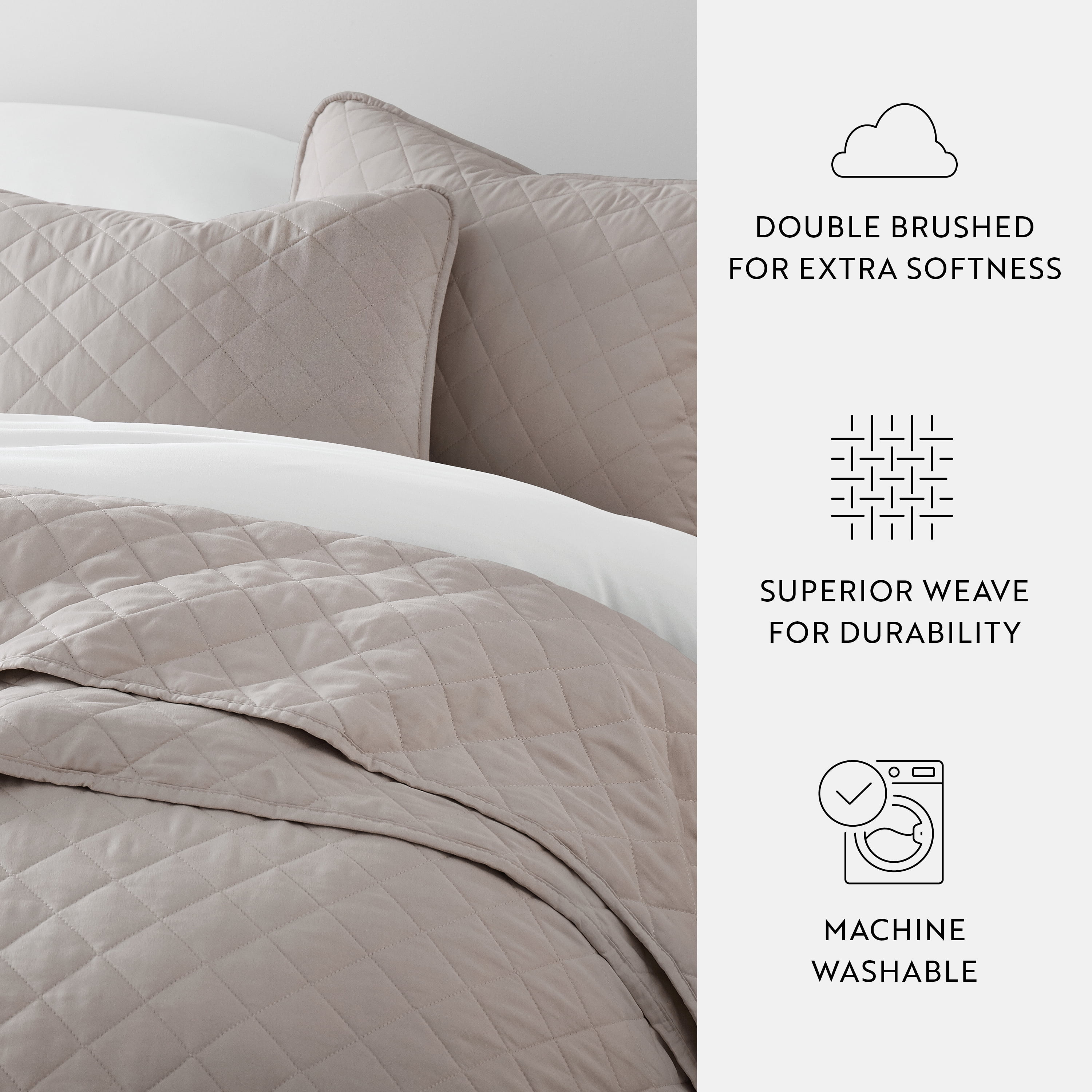 Noble Linens 3-Piece Latte Diamond Stitch Quilt Set, Full/Queen