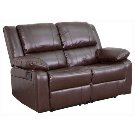 - Flash Furniture Harmony Series Brown Leather Loveseat with Two Built-In Recliners