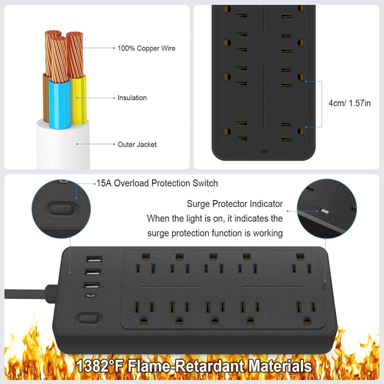 1 7-in-1 EU power strip, power strip surge protector, 1.5m extension cord,3 AC outlets 3 USB 1 Type-C, timed off desktop chargin 1 7-in-1 EU power strip, power strip surge protector, 1.5m extension cord,3 AC outlets 3 USB 1 Type-C, timed off desktop chargin